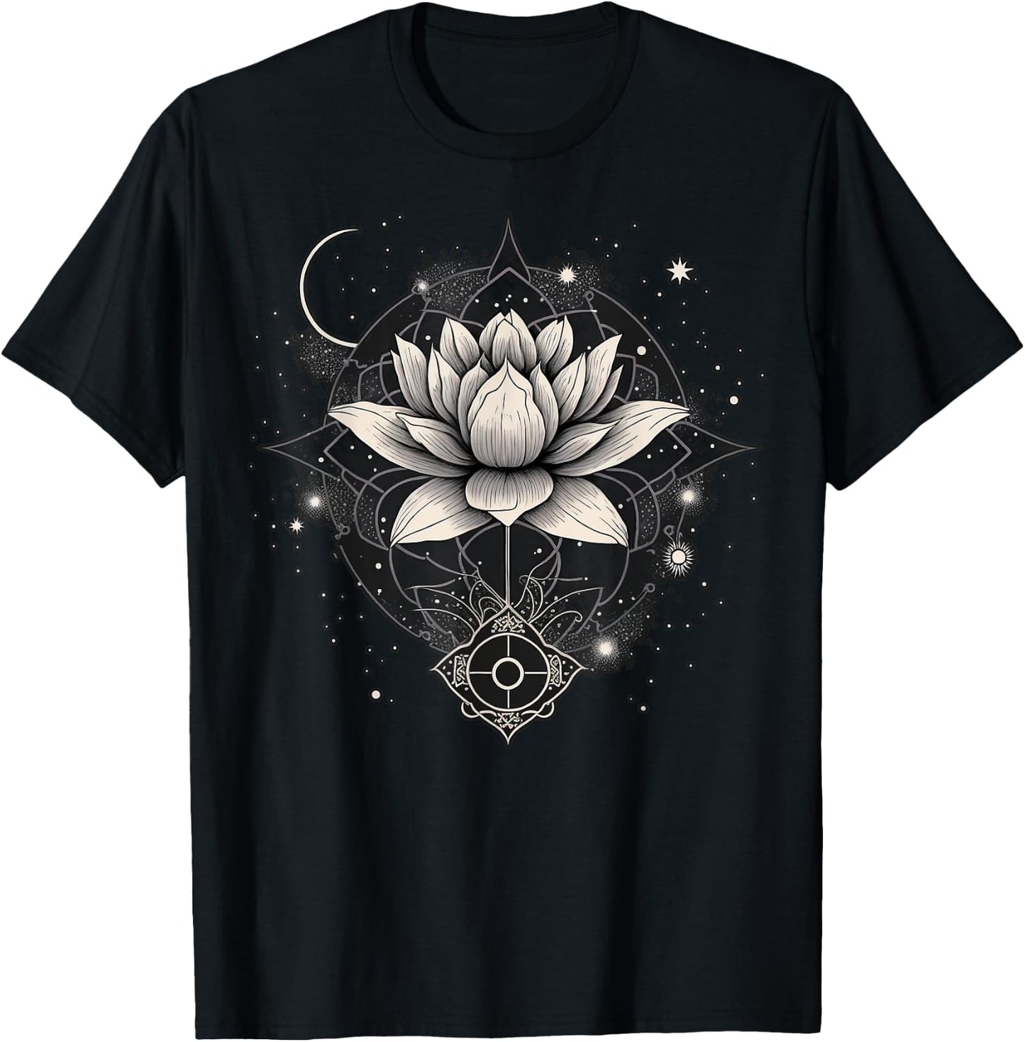 Moon Lotus Flower Yoga Meditation T-Shirt - T-Shirt | Black