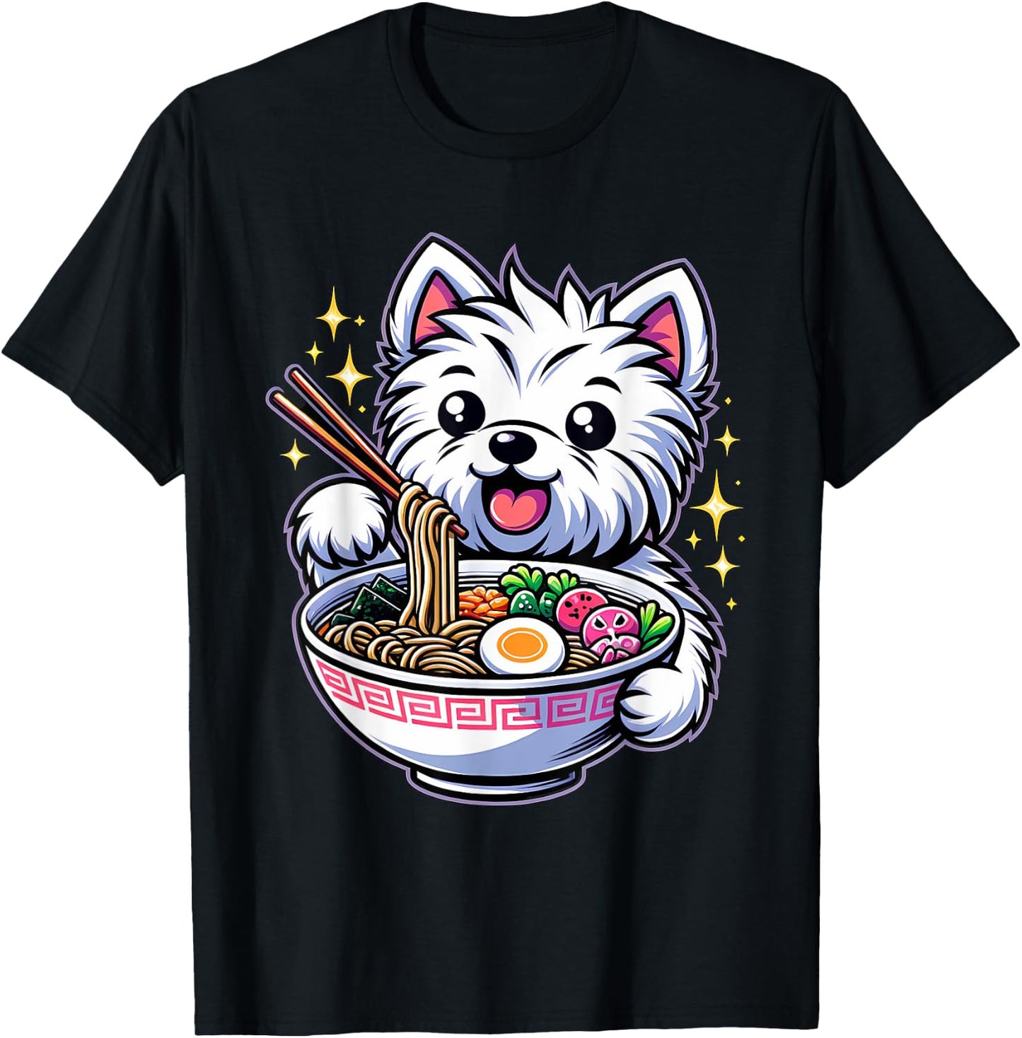 Kawaii Anime West Highland Terrier Dog Ramen T-Shirt - T-Shirt | Black