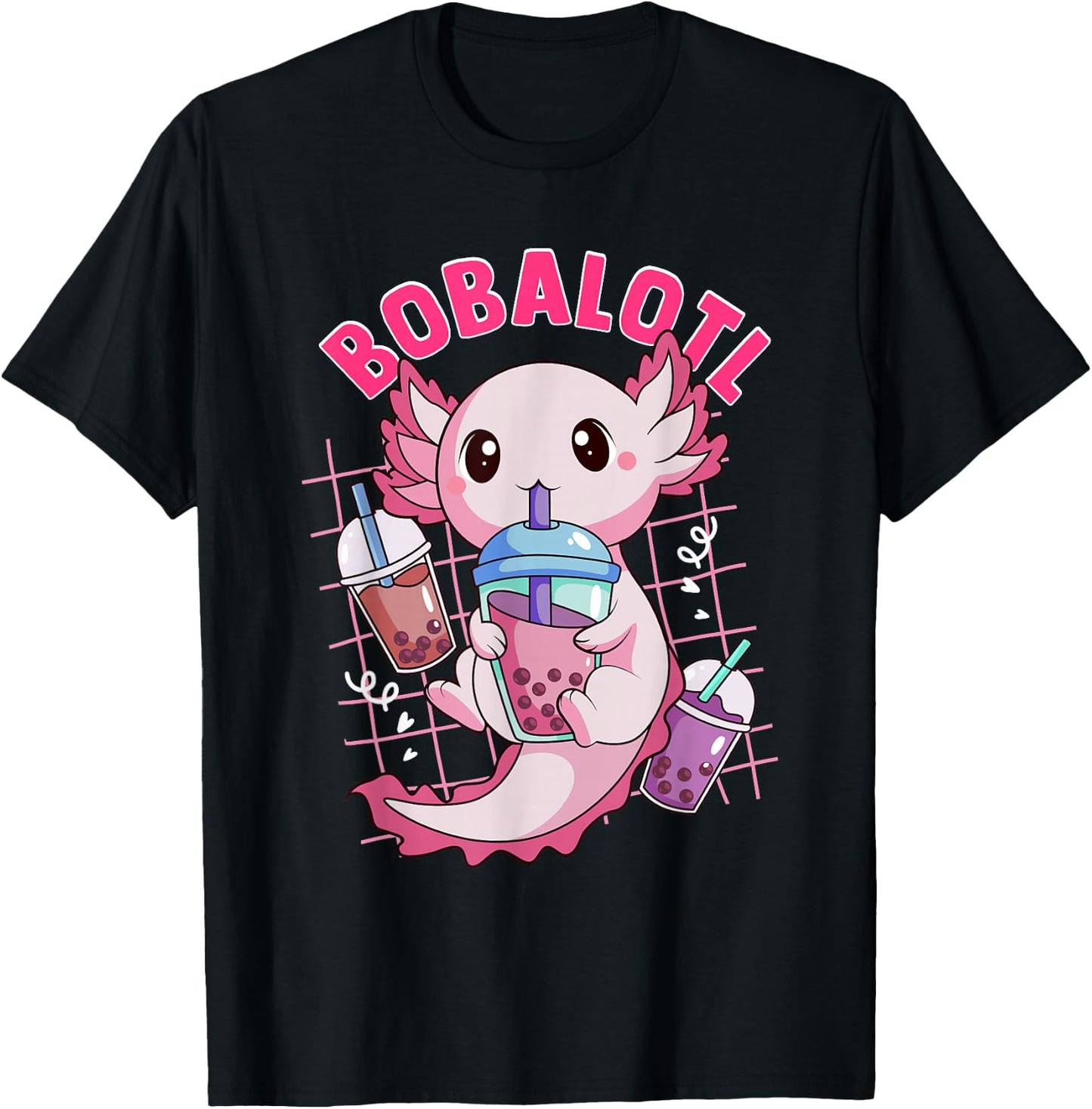 Bobalotl Kawaii Axolotl Drinking Boba Tea Pet Axolotl Lover T-Shirt - T-Shirt | Black