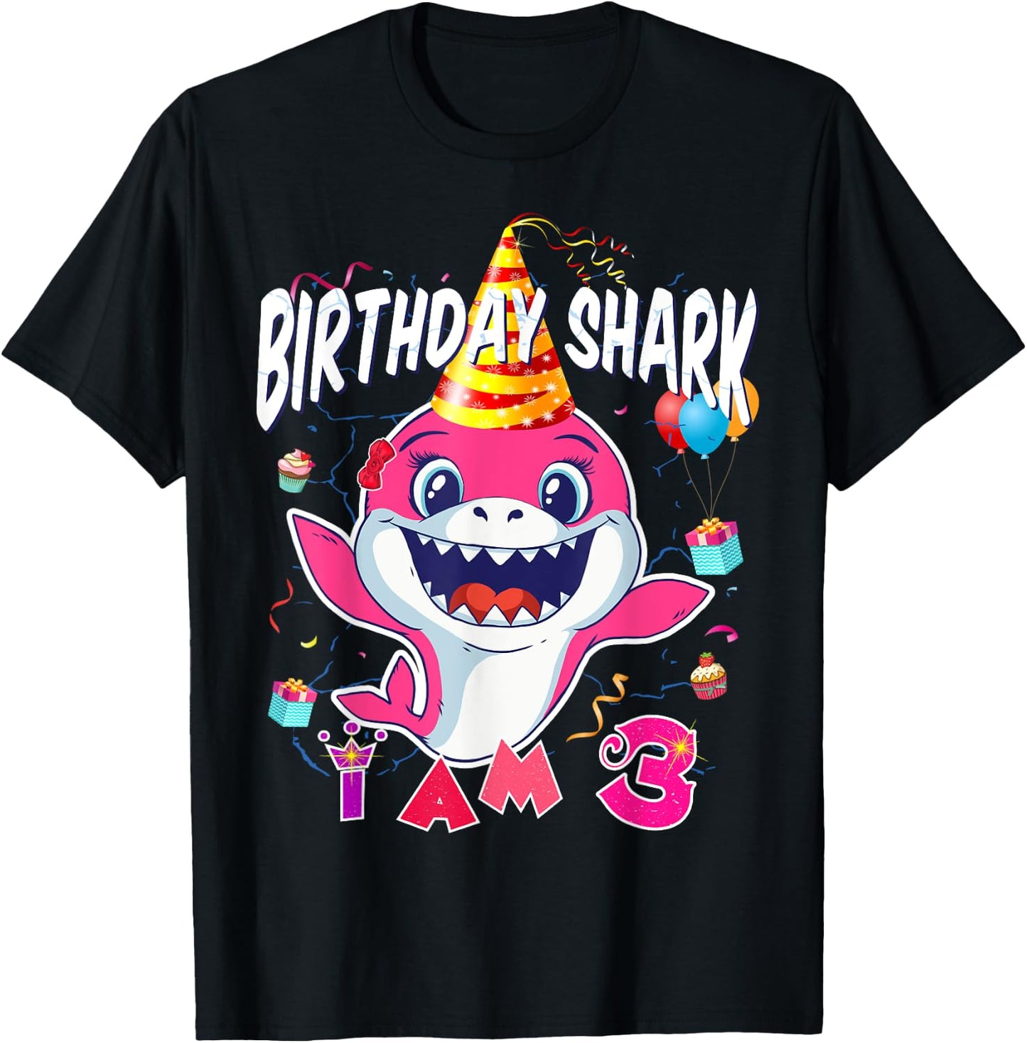 3rd Birthday Girl Shark Birthday Party I Am 3 years Old T-Shirt - T-Shirt | Black