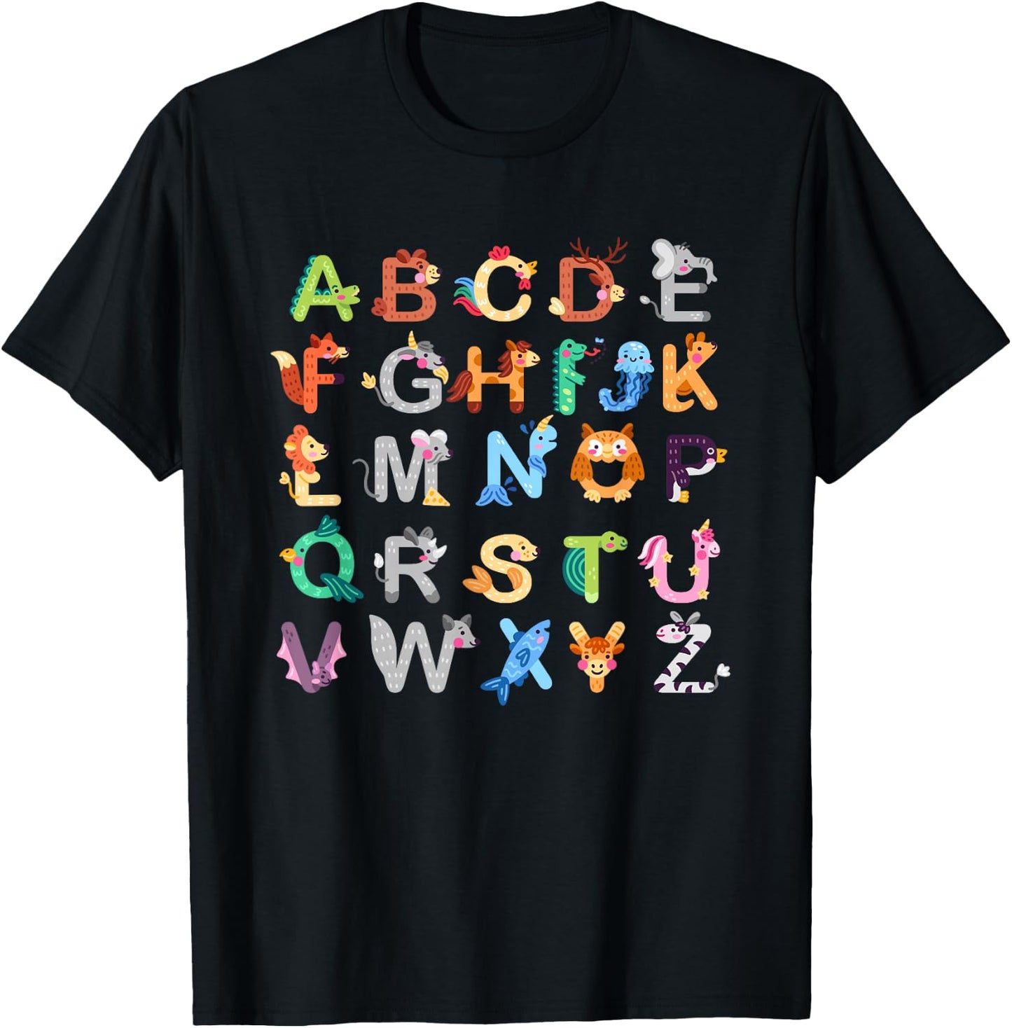 Zoo Animal Alphabe ABCs Learning For Boys Girls Kids T-Shirt - T-Shirt | Black