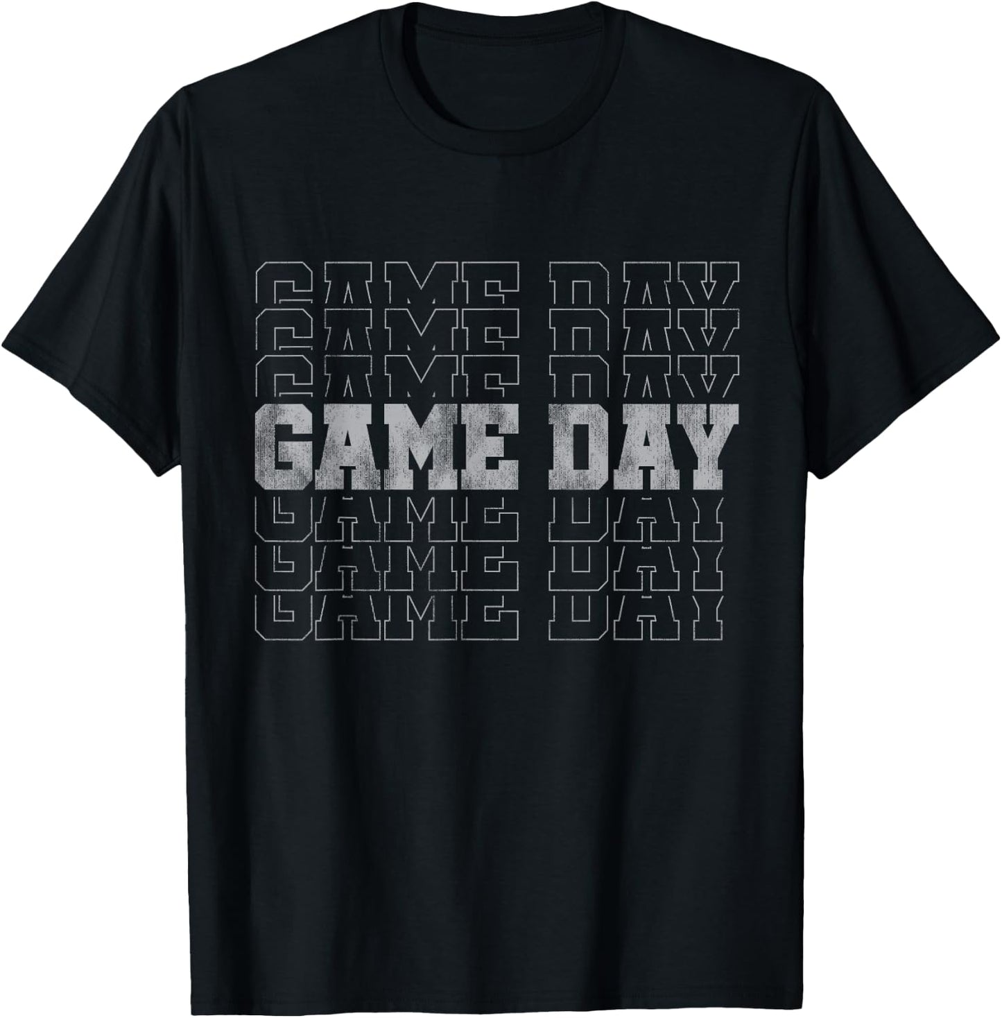 Retro Game Day Football Stacked Text Repeated Word Sports T-Shirt - T-Shirt | Black