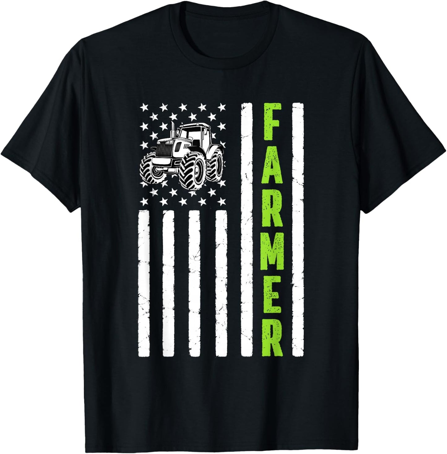 Tractor American USA Flag Farm Rancher Farmer T-Shirt - T-Shirt | Black