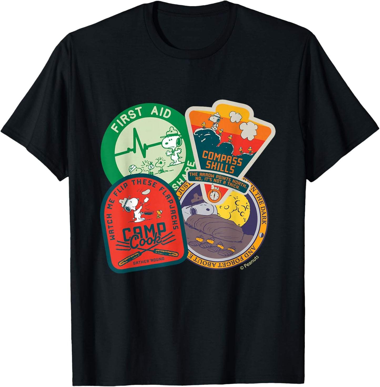 Peanuts - Snoopy Woodstock Beagle Scouts Badges T-Shirt - T-Shirt | Black