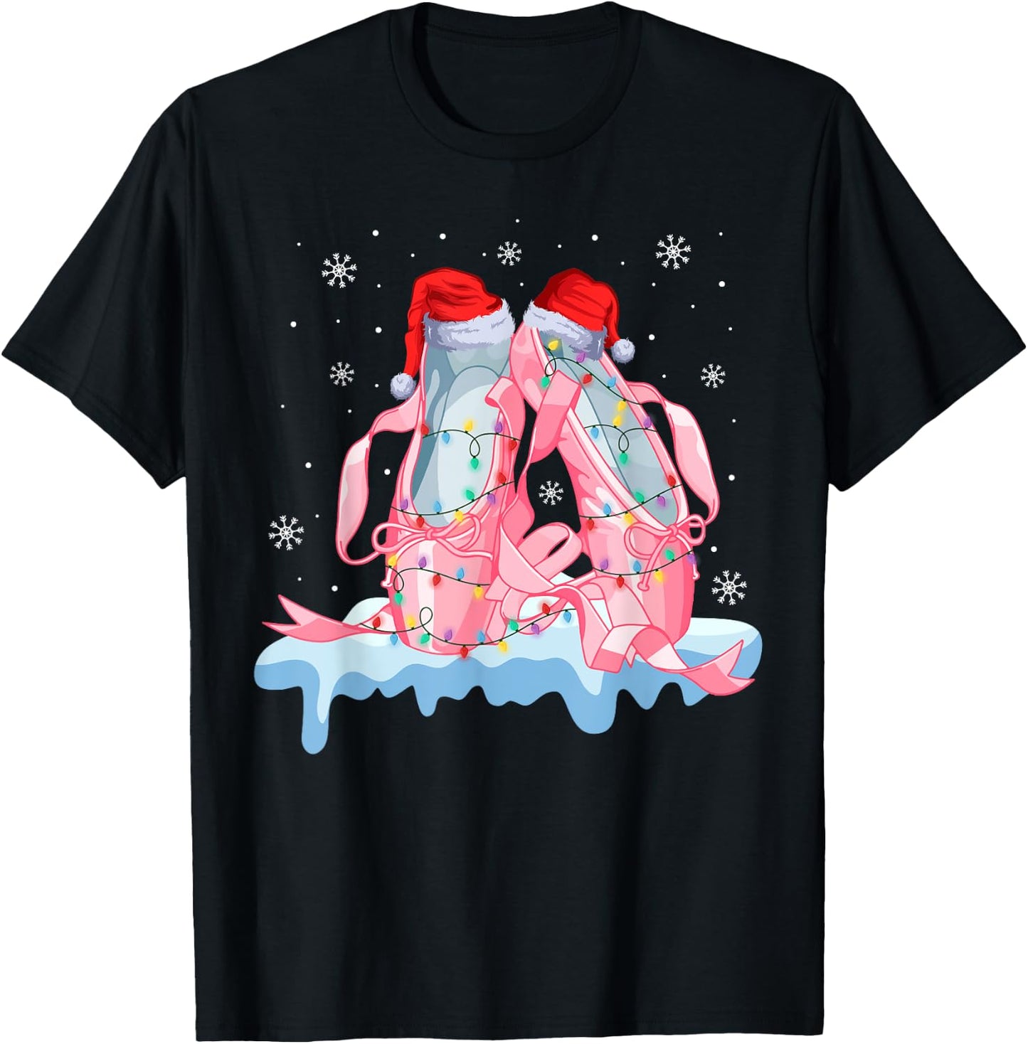 Pink Ballet Shoes Christmas Lights Ballerina Pajamas Ugly T-Shirt - T-Shirt | Black