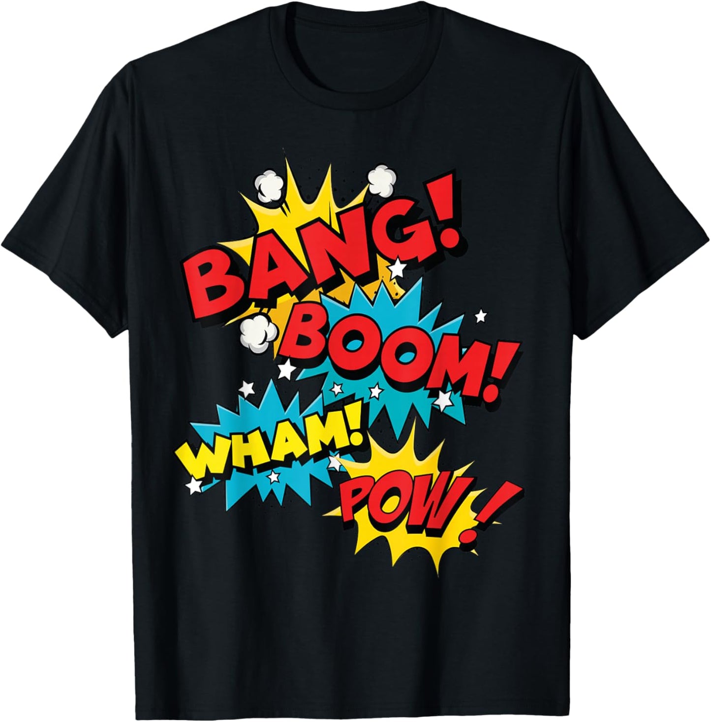 Bang Boom Pow Wham Comic Bubbles T-Shirt - T-Shirt | Black