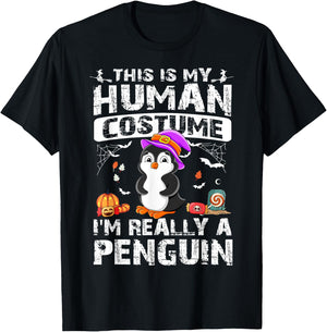 This Is My Human Costume I'm Really A Penguin Halloween T-Shirt - T-Shirt | Black