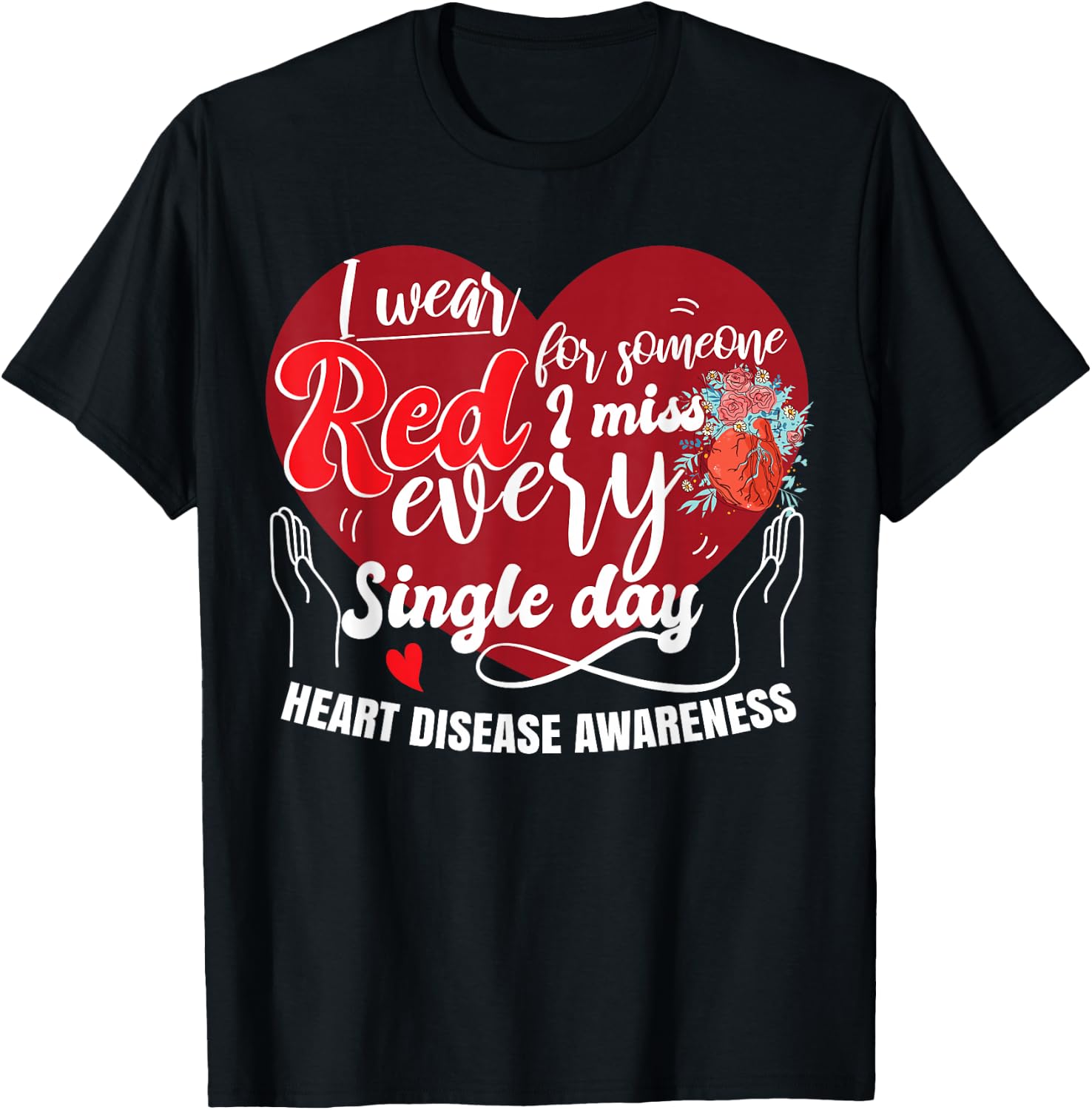 I Wear Red Heart Disease Awareness T-Shirt - T-Shirt | Black