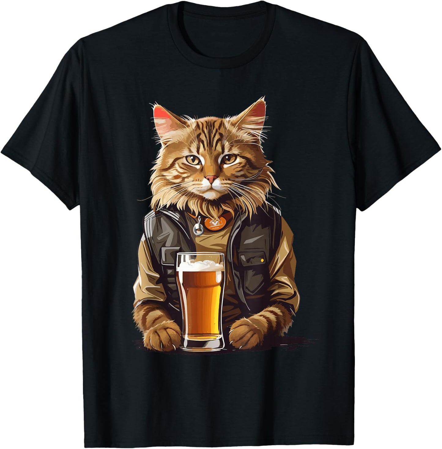 Cat Drinking Beer, Funny Beer Lovers Cat T-Shirt - T-Shirt | Black