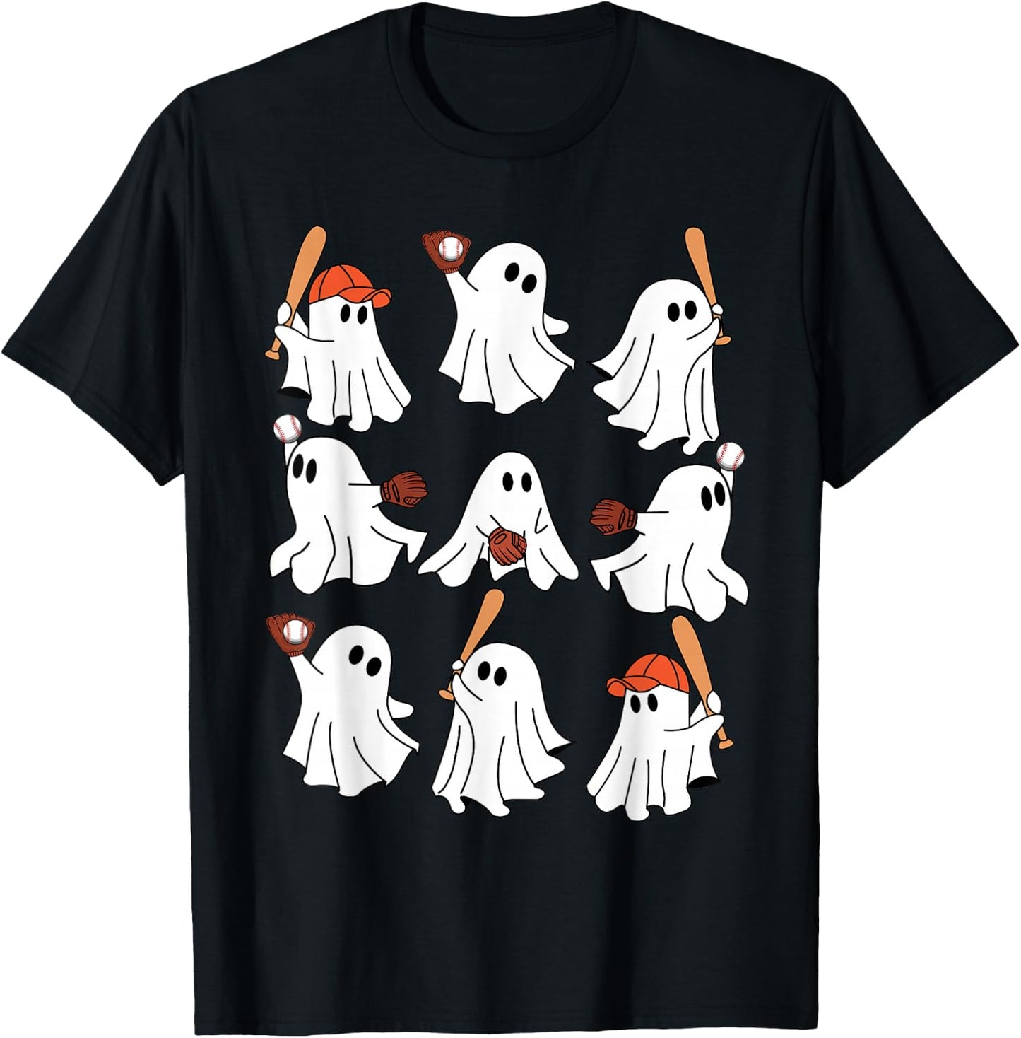 Boo Ghost Halloween Baseball Happy Halloween Baseball Lover T-Shirt - T-Shirt | Black