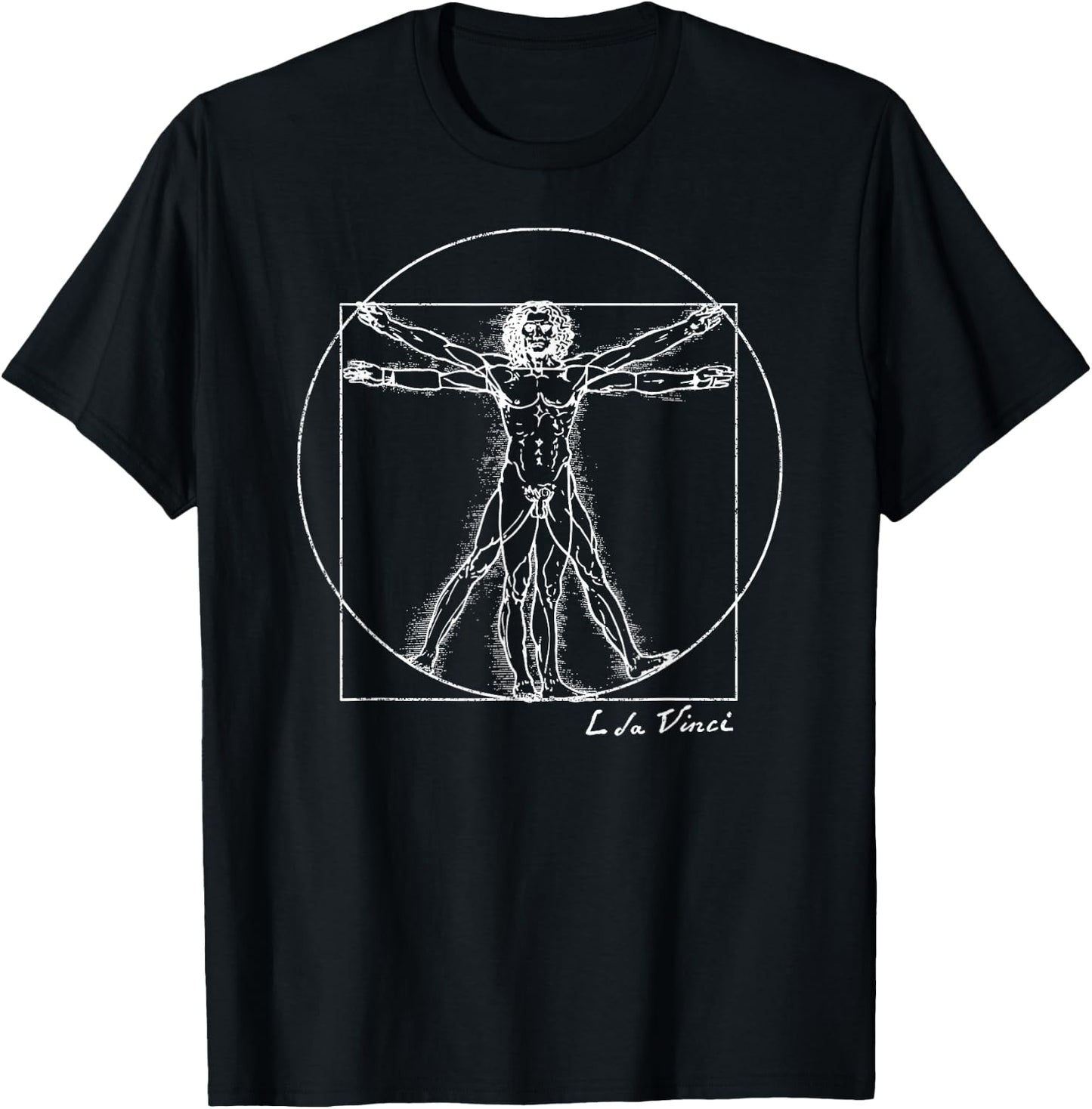 Vintage Vitruvian Man by Leonardo da Vinci Famous Artist T-Shirt - T-Shirt | Black