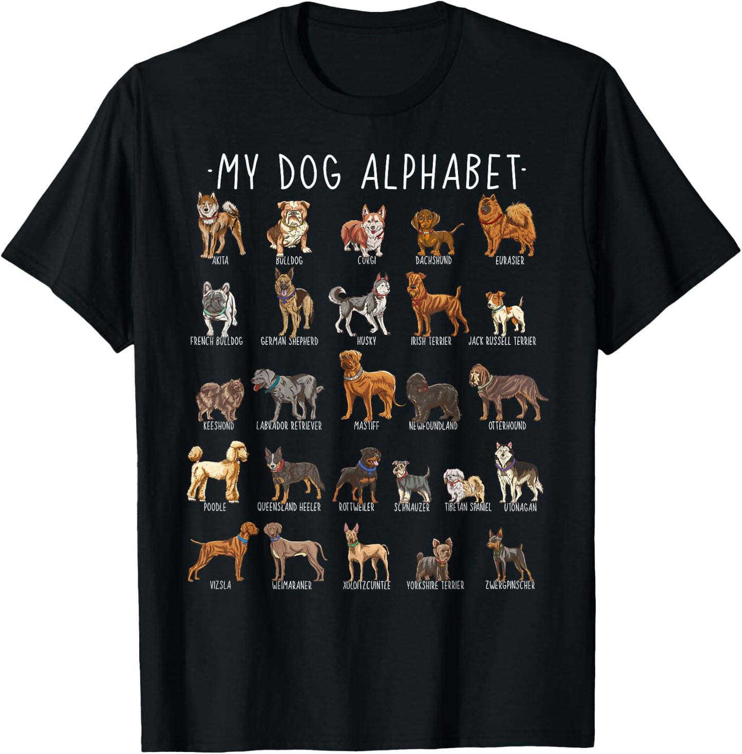 Types of Dogs Alphabet - Dog Identification - A-Z ABC T-Shirt - T-Shirt | Black