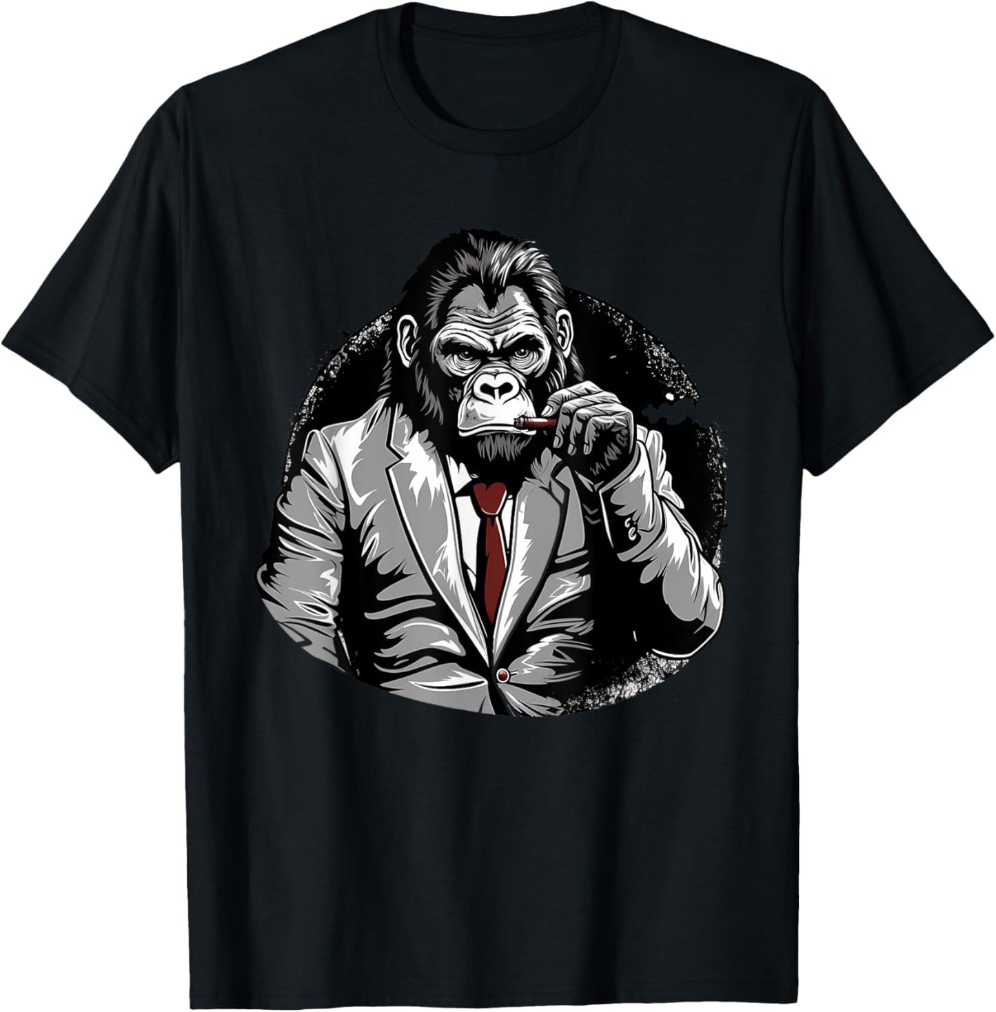 Gorilla In Suit Smoking Cigar Monkey Ape Wildlife Artwork T-Shirt - T-Shirt | Black