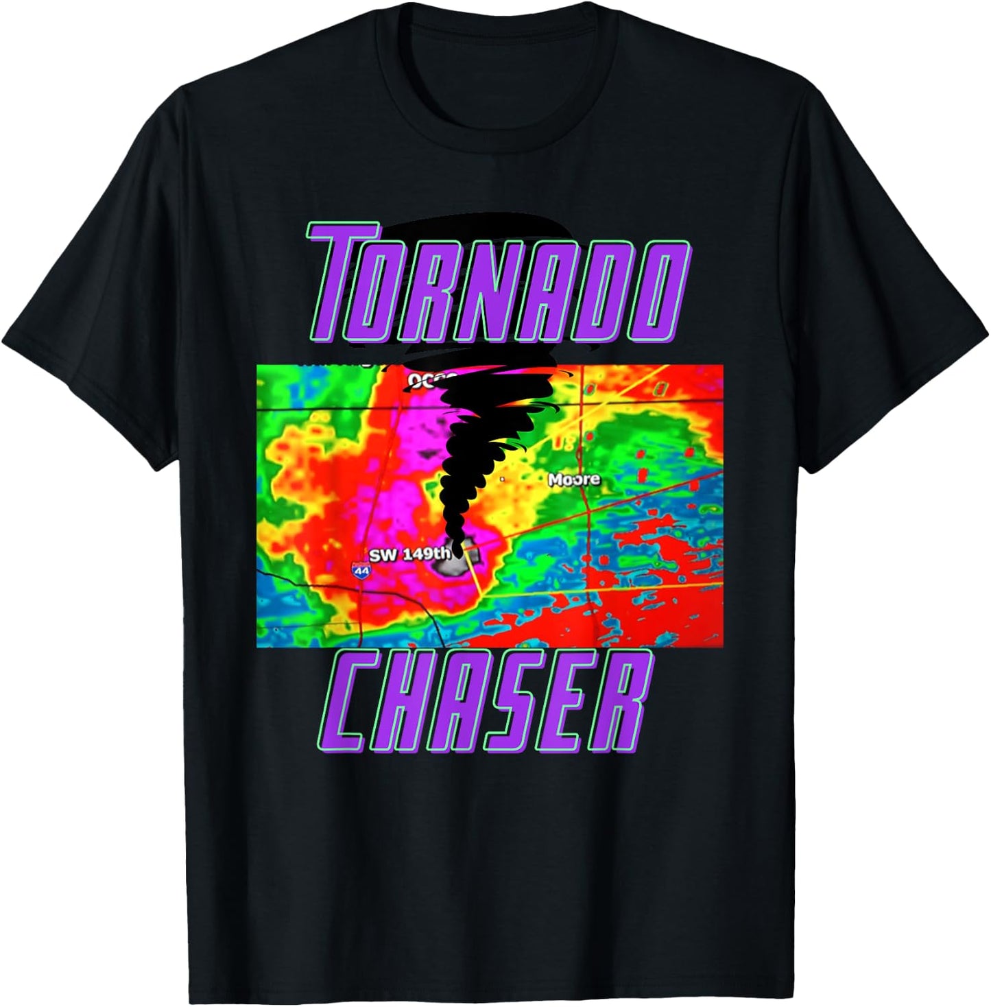 Tornado Hunter Storm Chaser Chasing Tornados F-5 Map T-Shirt - T-Shirt | Black