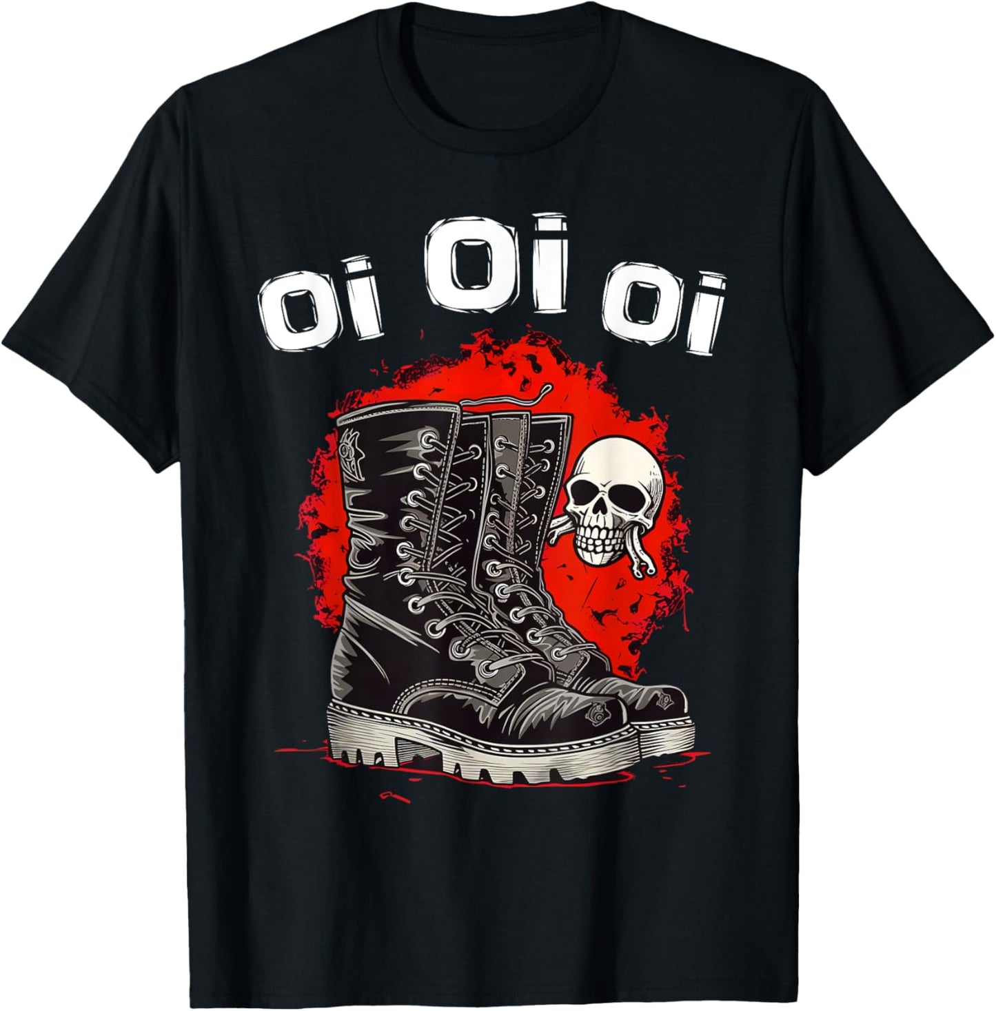 Oi Punk Music With Skinhead Combat Boots Punk Rock Oi T-Shirt - T-Shirt | Black