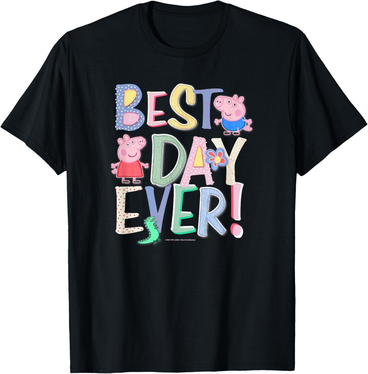 Peppa Pig Best Day Ever Colorful Font Patterns T-Shirt - T-Shirt | Black