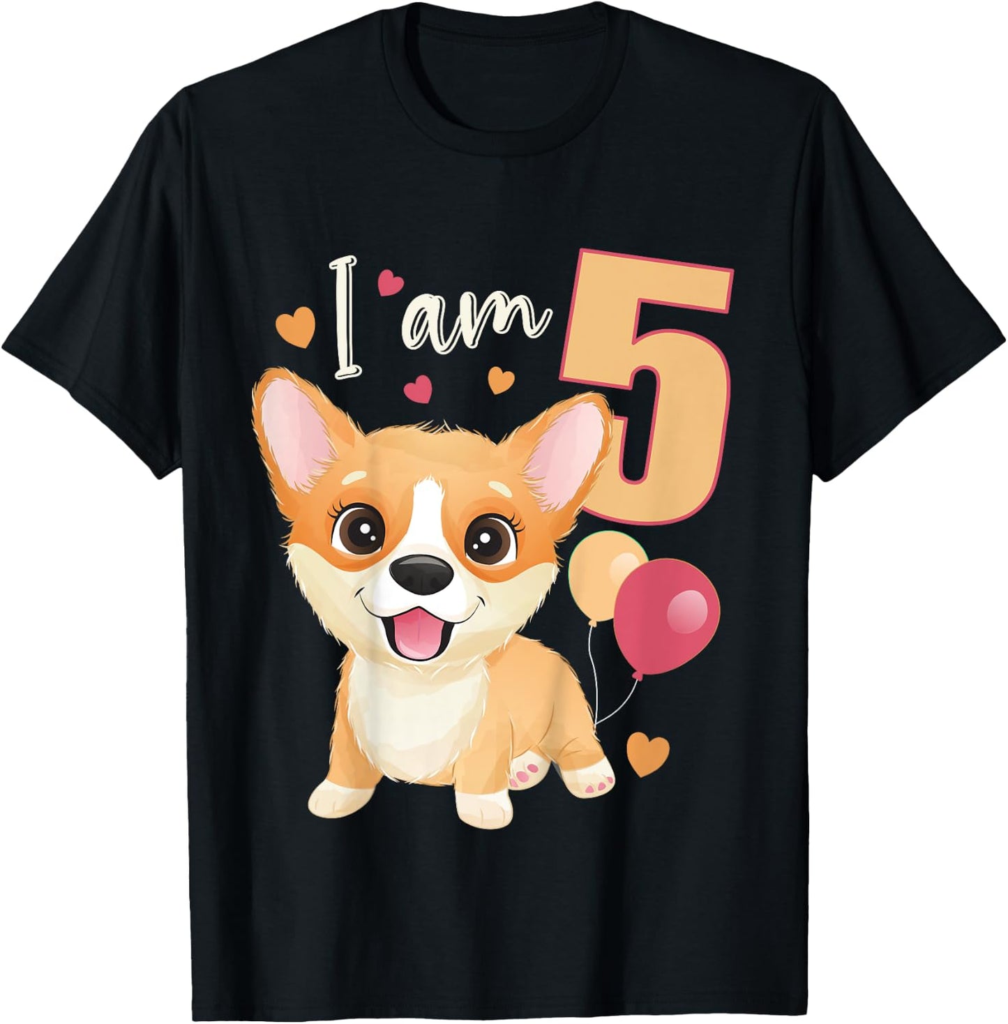 5 Years old 5 birthday outfit Boy girl Corgi Dog T-Shirt - T-Shirt | Black