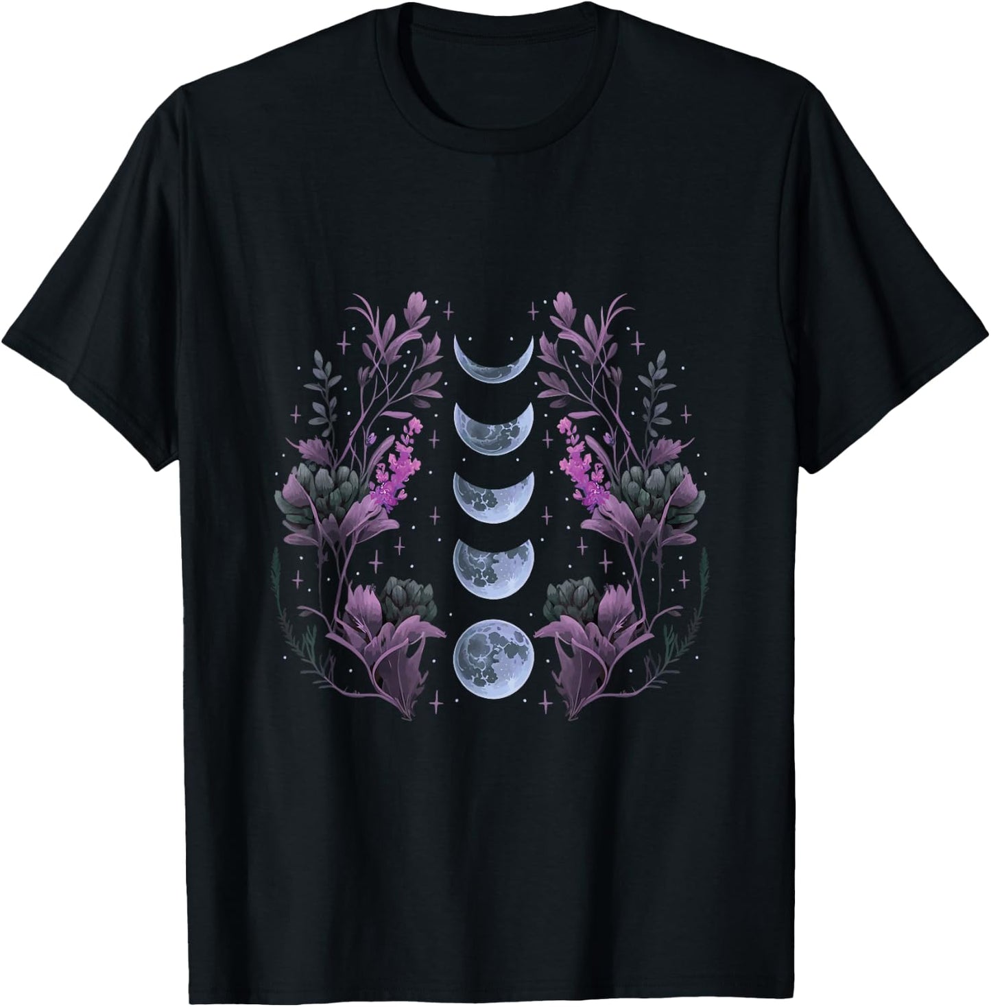 Cosmos Night Stargazers Vintage Celestial Lunar Moon Cycle T-Shirt - T-Shirt | Black