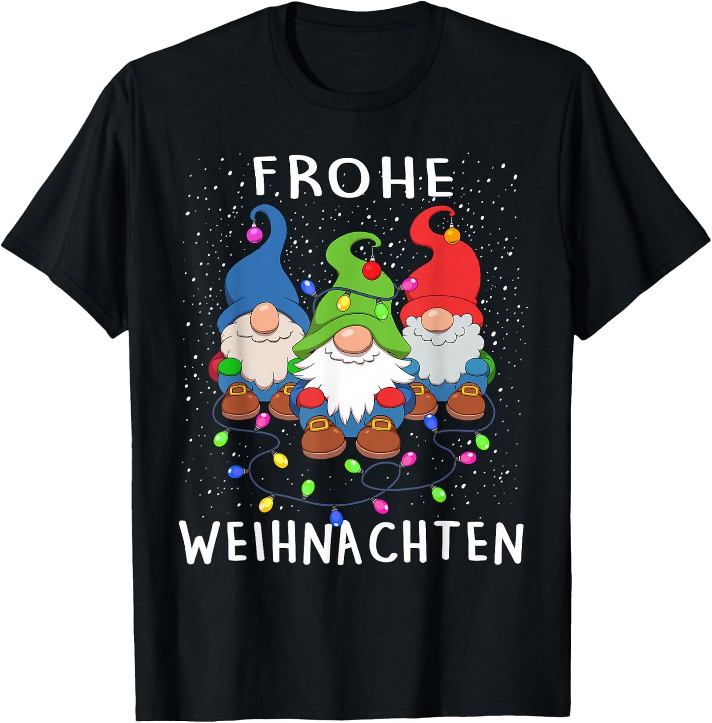 Funny Gnomes Merry Christmas Frohe Weihnachten T-Shirt - T-Shirt | Black