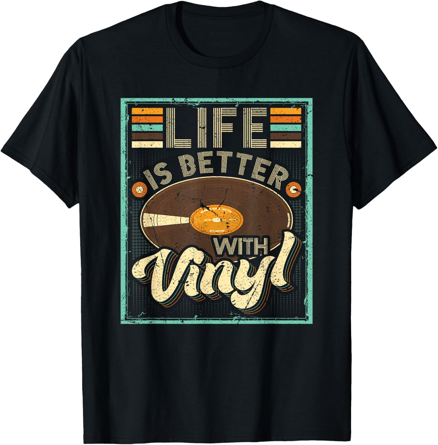 Life Is Better With Vinyl Retro Vinyl Record Album Lover T-Shirt - T-Shirt | Black