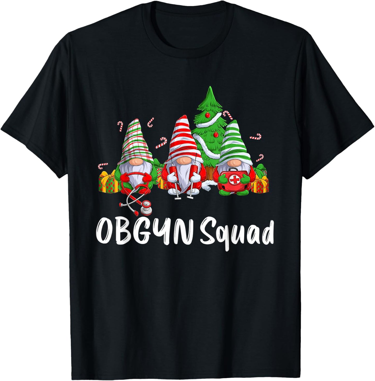 OBGYN Squad Gnomes Funny OBGYN Nurse Christmas Pajama Xmas T-Shirt - T-Shirt | Black