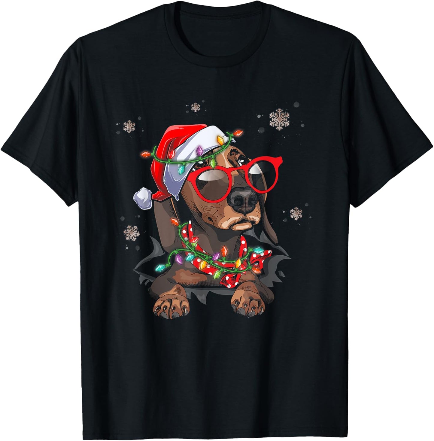 Santa Hat Dachshund Christmas Xmas Wiener Weiner Dog Women T-Shirt - T-Shirt | Black