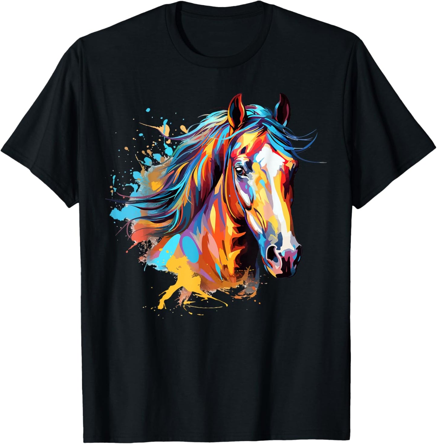 Colorful Splash Art Thoroughbred Horse Lover T-Shirt - T-Shirt | Black