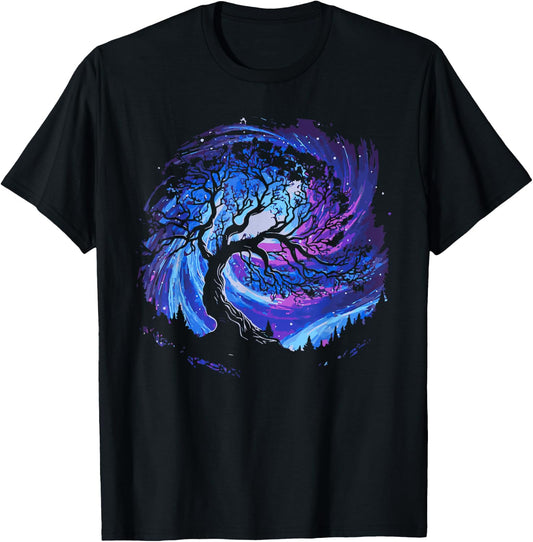 Space Tree Cosmic Starry Night Sky and Milky Way Gorgeous T-Shirt - T-Shirt | Black
