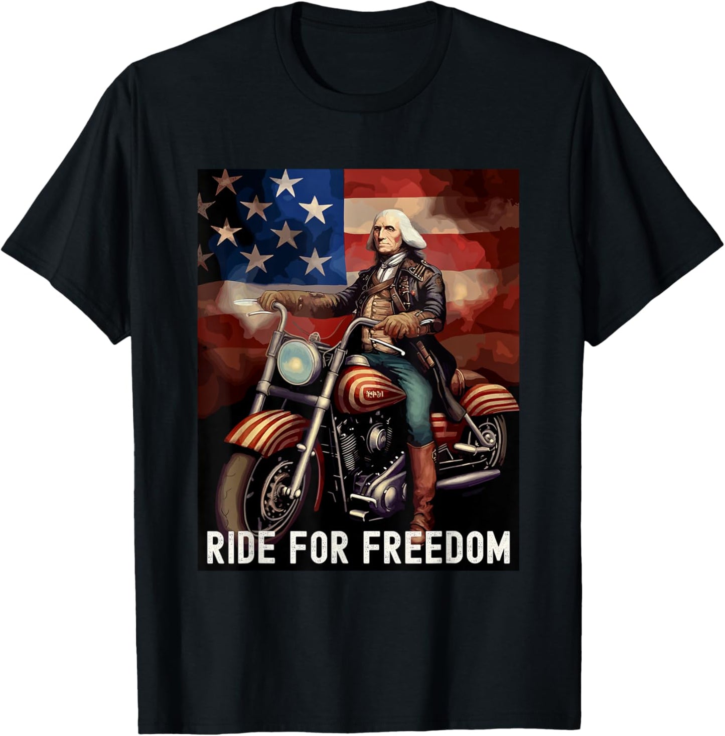 Patriotic George Washington Motorcycle Lover 4th of July T-Shirt - T-Shirt | Black