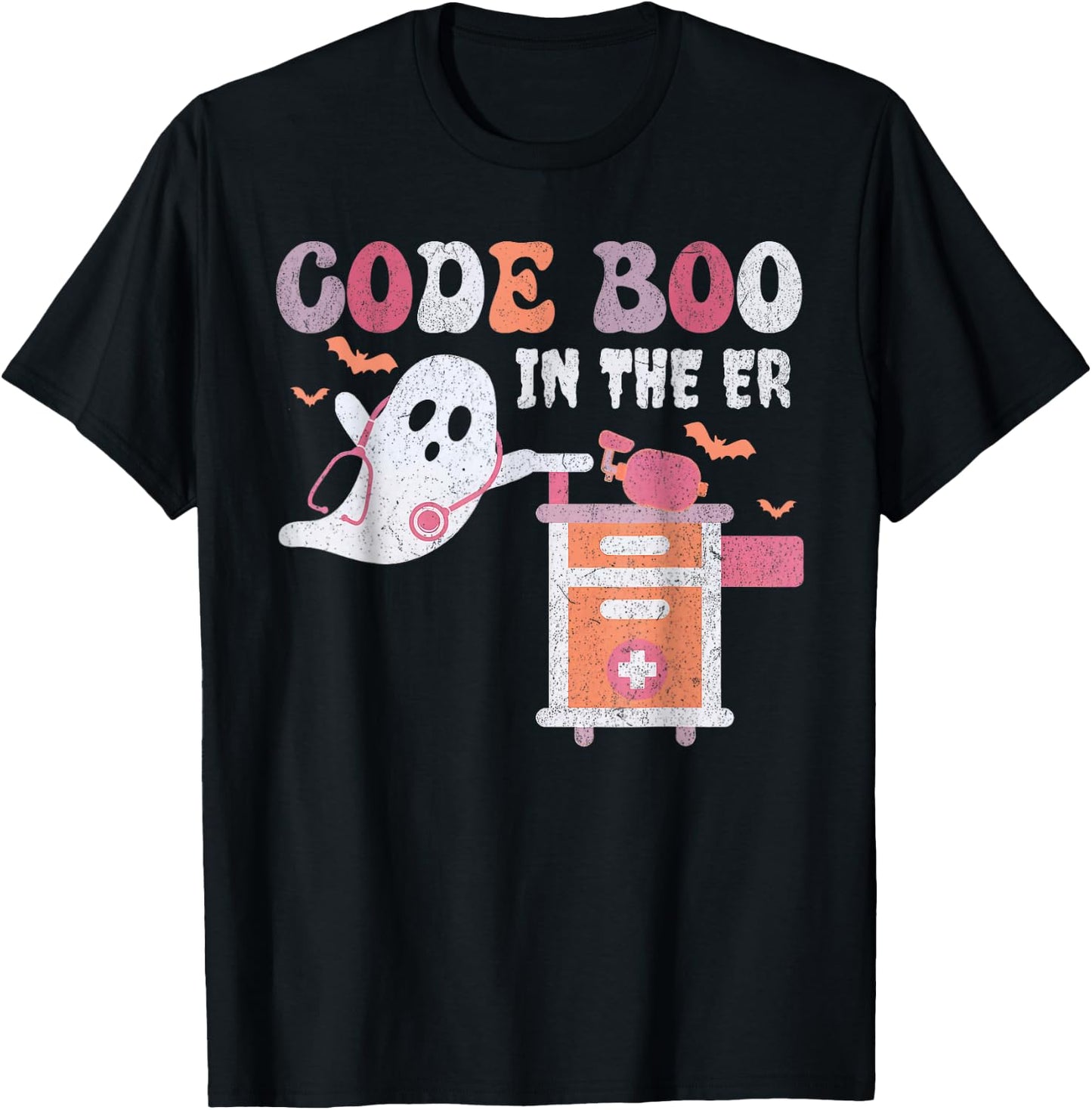 Ghost Code Boo In The ER Respiratory Therapist Halloween T-Shirt - T-Shirt | Black