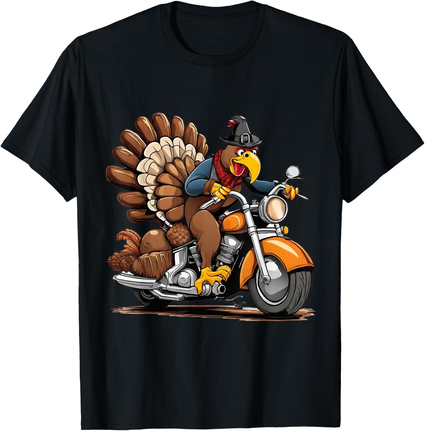 Funny Thanksgiving turkey on a motorcycle T-Shirt - T-Shirt | Black