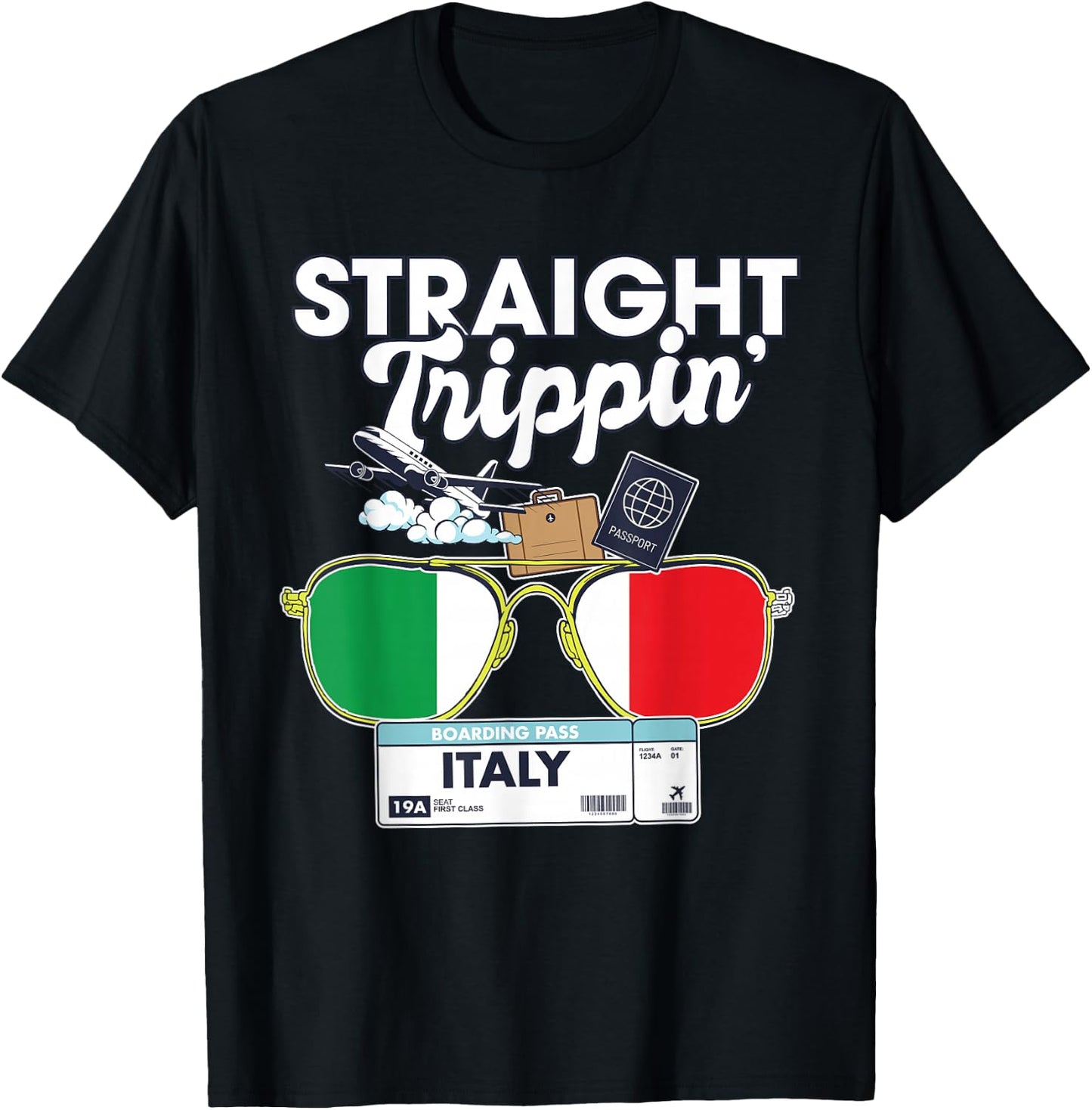 Straight Trippin' Italy Vacation Tour Travel Trip Matching T-Shirt - T-Shirt | Black