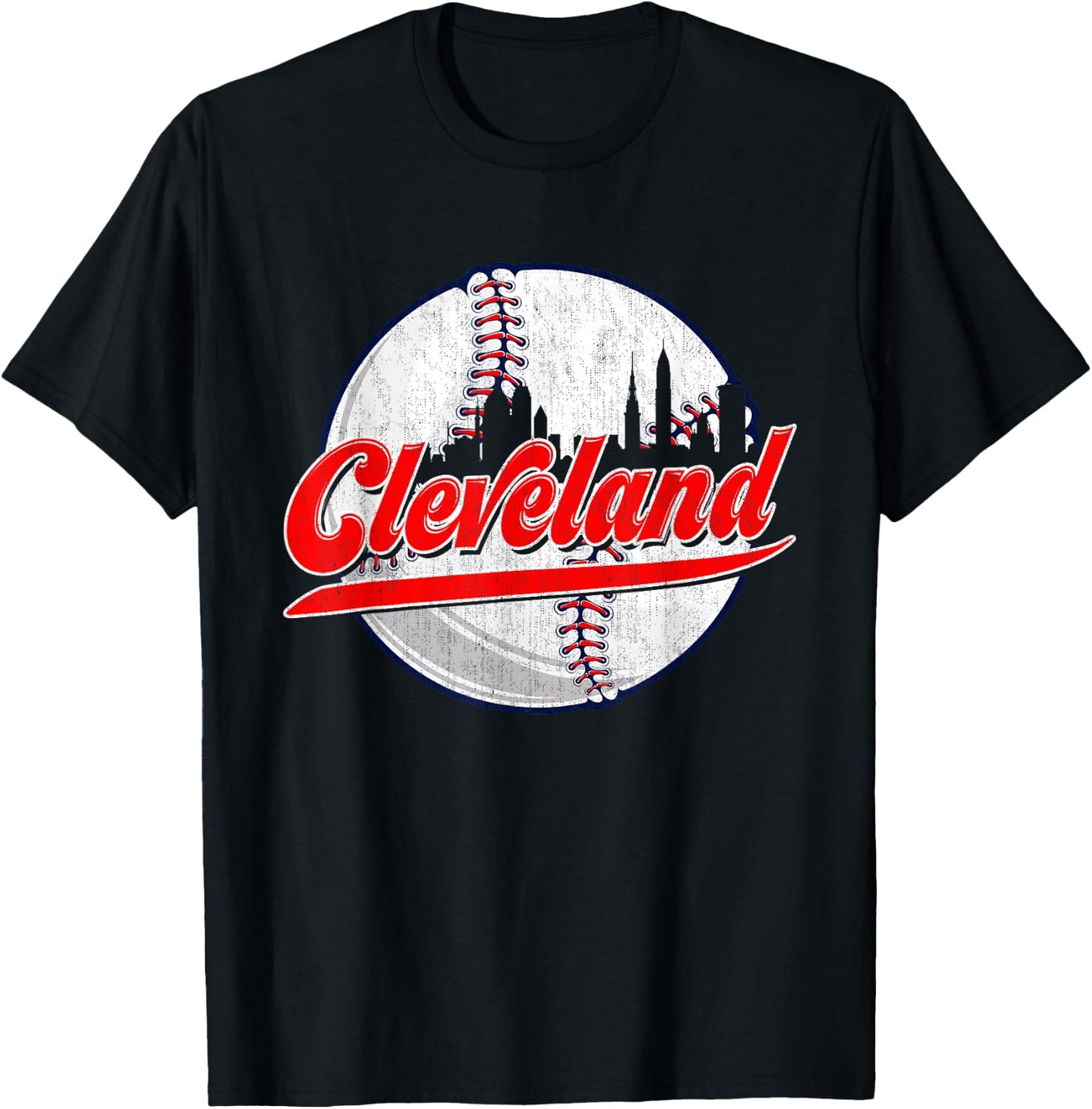 Vintage Cleveland Cityscape For Baseball Lover and Player T-Shirt - T-Shirt | Black