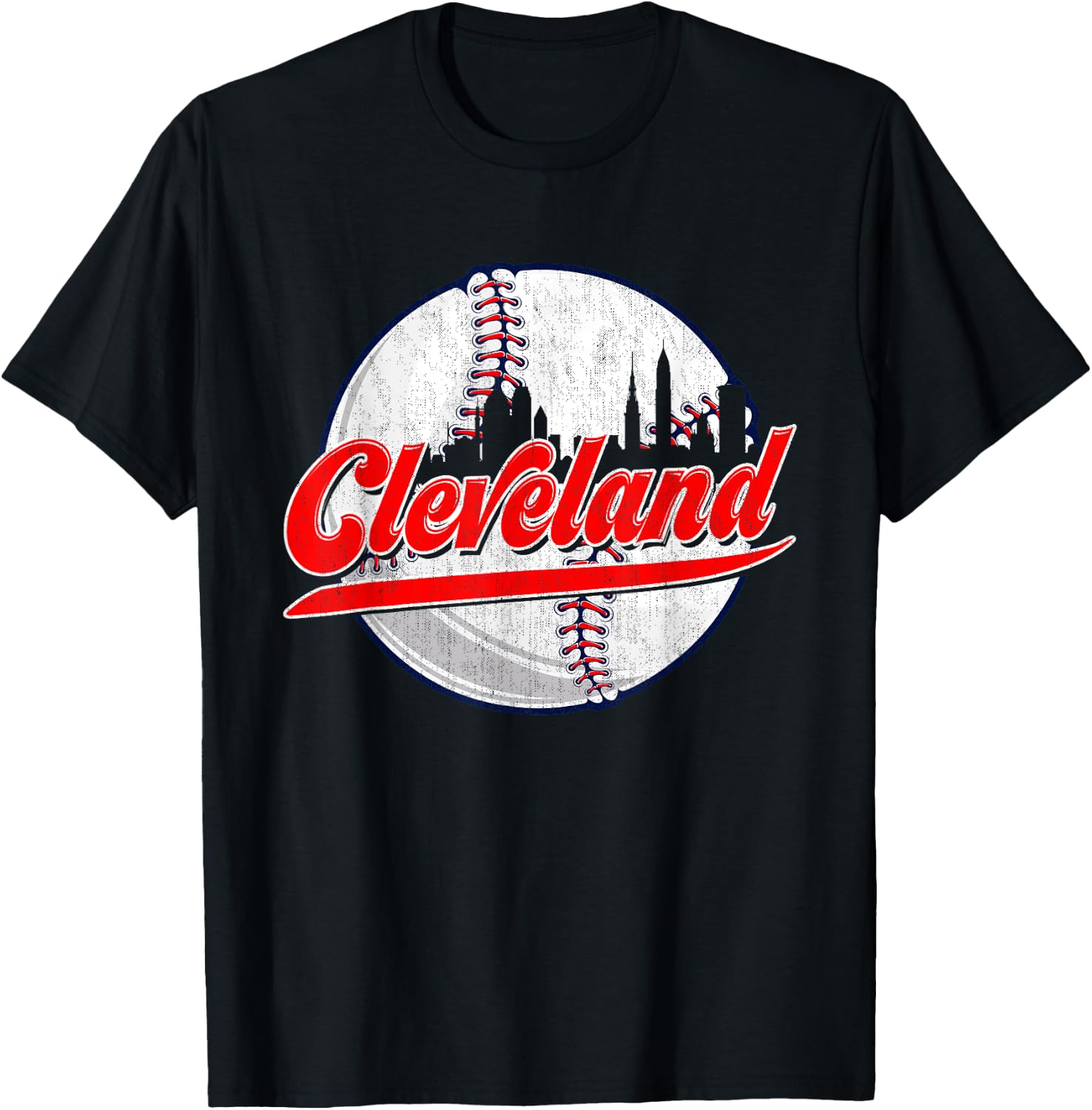 Vintage Cleveland Cityscape For Baseball Lover and Player T-Shirt - T-Shirt | Black