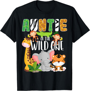 Auntie of the Wild One Zoo Theme Birthday Safari Animals T-Shirt - T-Shirt | Black