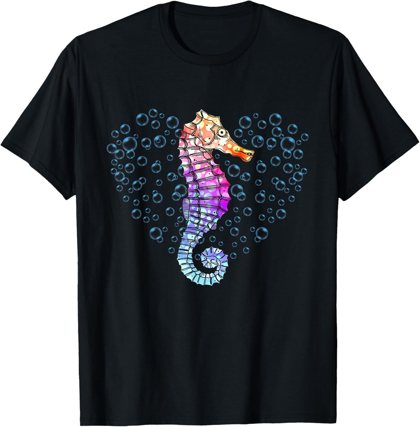 Colorful Seahorse Art - Underwater Ocean Animal Lover T-Shirt - T-Shirt | Black