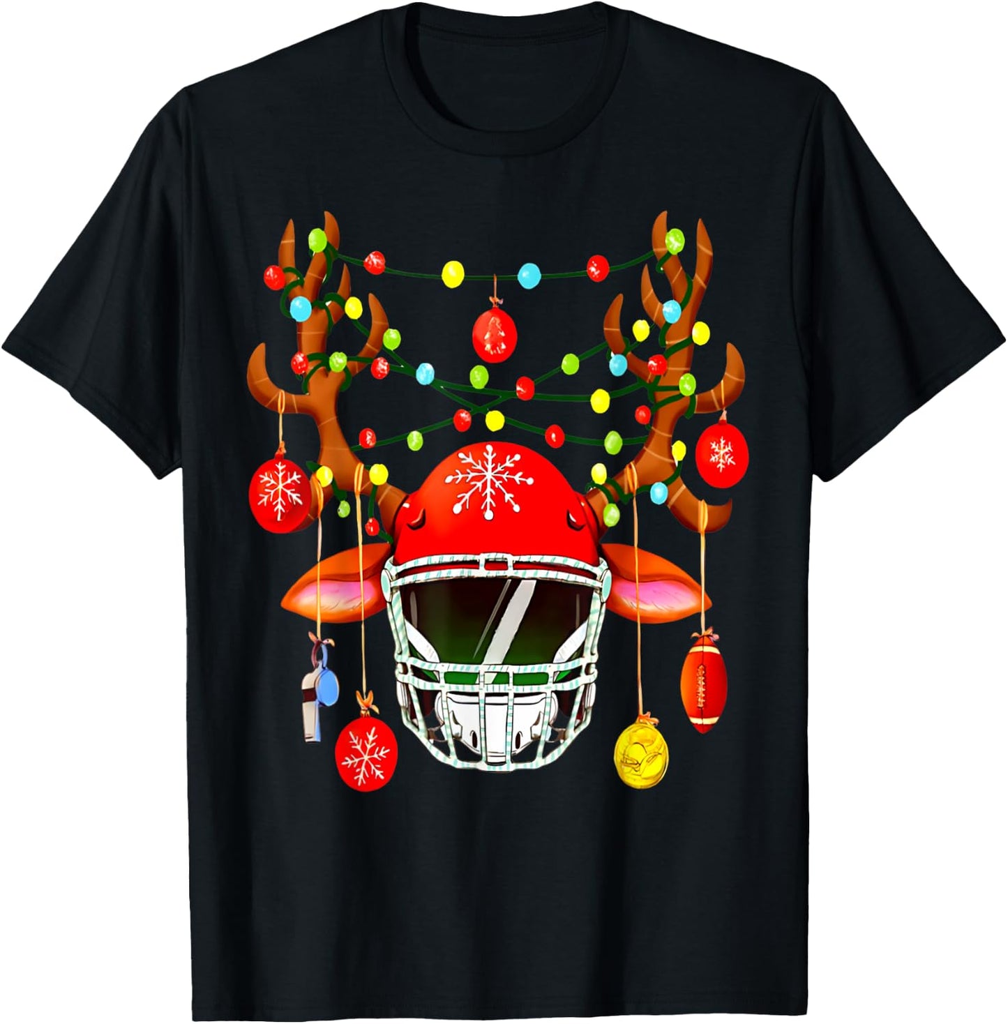 Christmas Football Santa Hat Sports Xmas Team Lovers Holiday T-Shirt - T-Shirt | Black