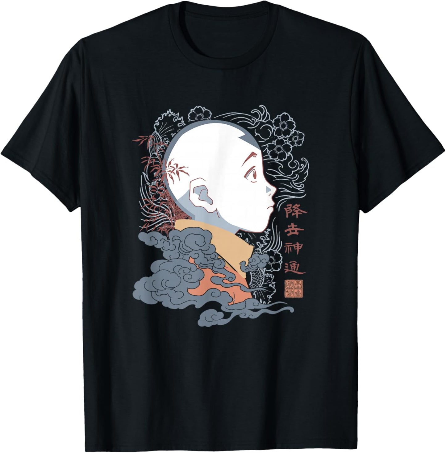 Avatar: The Last Airbender Aang Side Profile Kanji T-Shirt - T-Shirt | Black