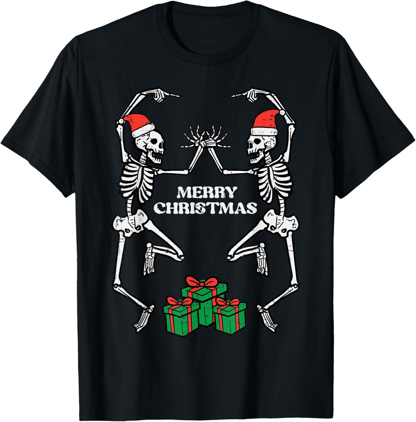 Merry Christmas Dancing Skeletons Funny Xmas Men Women Kids T-Shirt - T-Shirt | Black