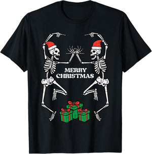 Merry Christmas Dancing Skeletons Funny Xmas Men Women Kids T-Shirt - T-Shirt | Black