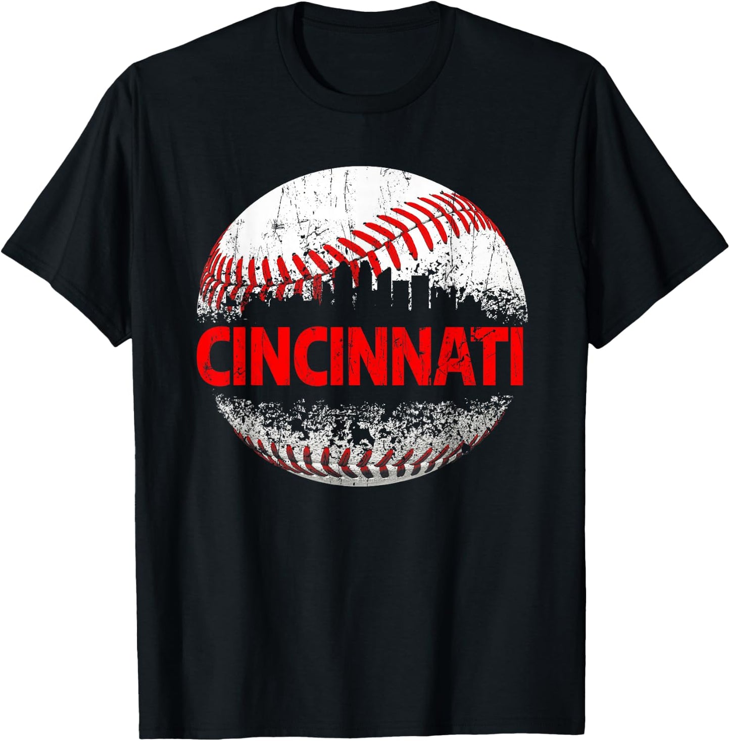 Cincinnati Souvenir Baseball City Downtown I Love Cincinnati T-Shirt - T-Shirt | Black