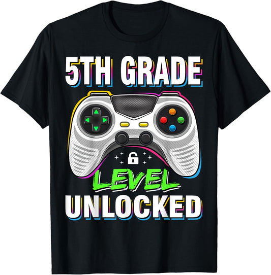 Level 5th Grade Unlocked Back To School First Day Boys Girls T-Shirt - T-Shirt | Black