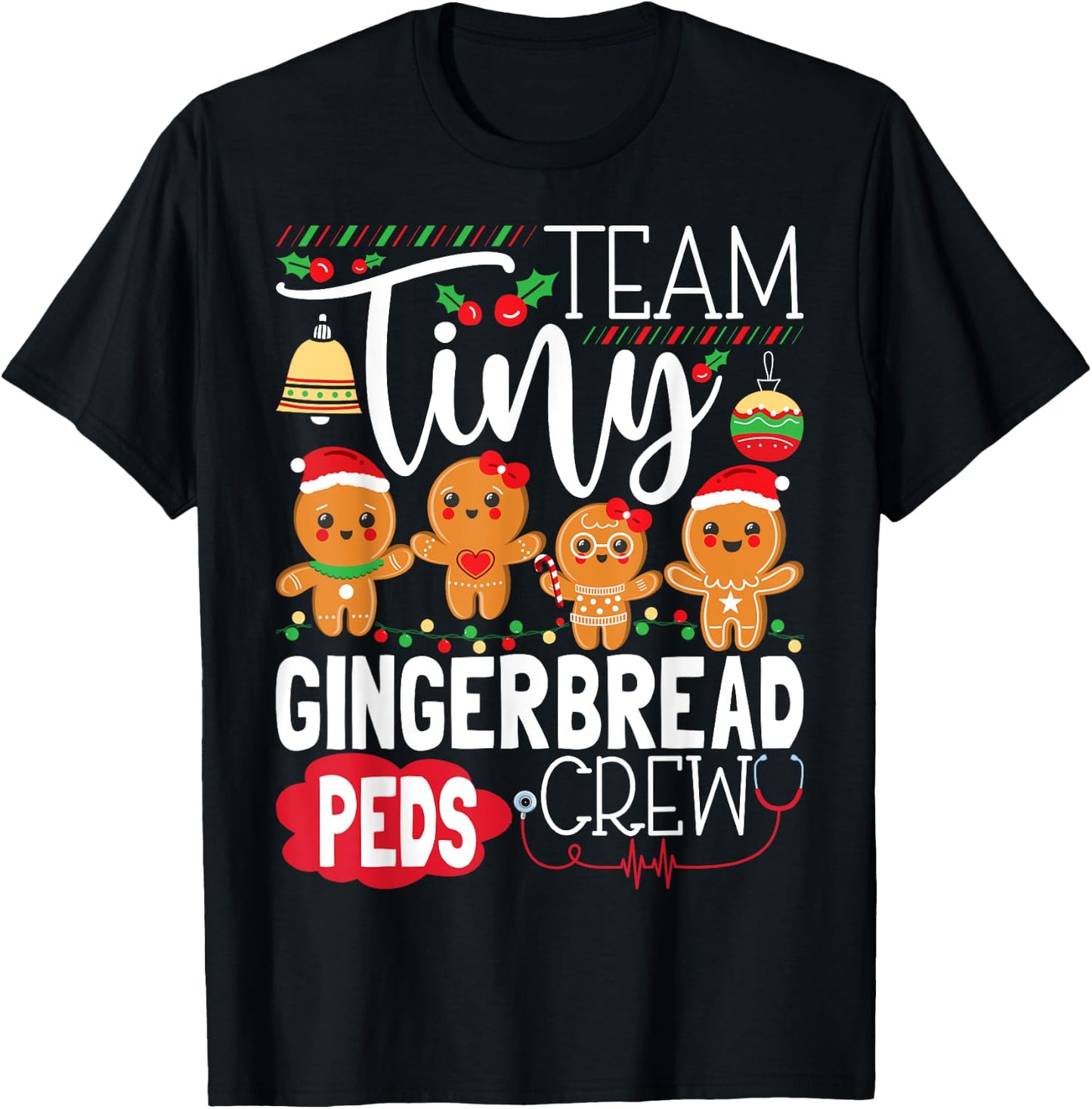 Team Tiny Gingerbread Peds Crew Christmas Pediatric Nurse T-Shirt - T-Shirt | Black