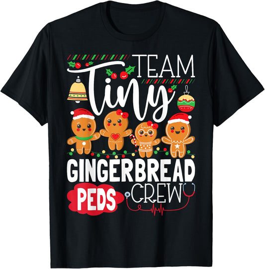 Team Tiny Gingerbread Peds Crew Christmas Pediatric Nurse T-Shirt - T-Shirt | Black