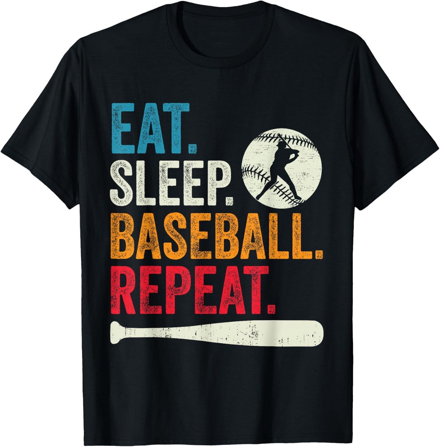 Eat Sleep Baseball Repeat Kids Baseball Player Boys Vintage T-Shirt - T-Shirt | Black