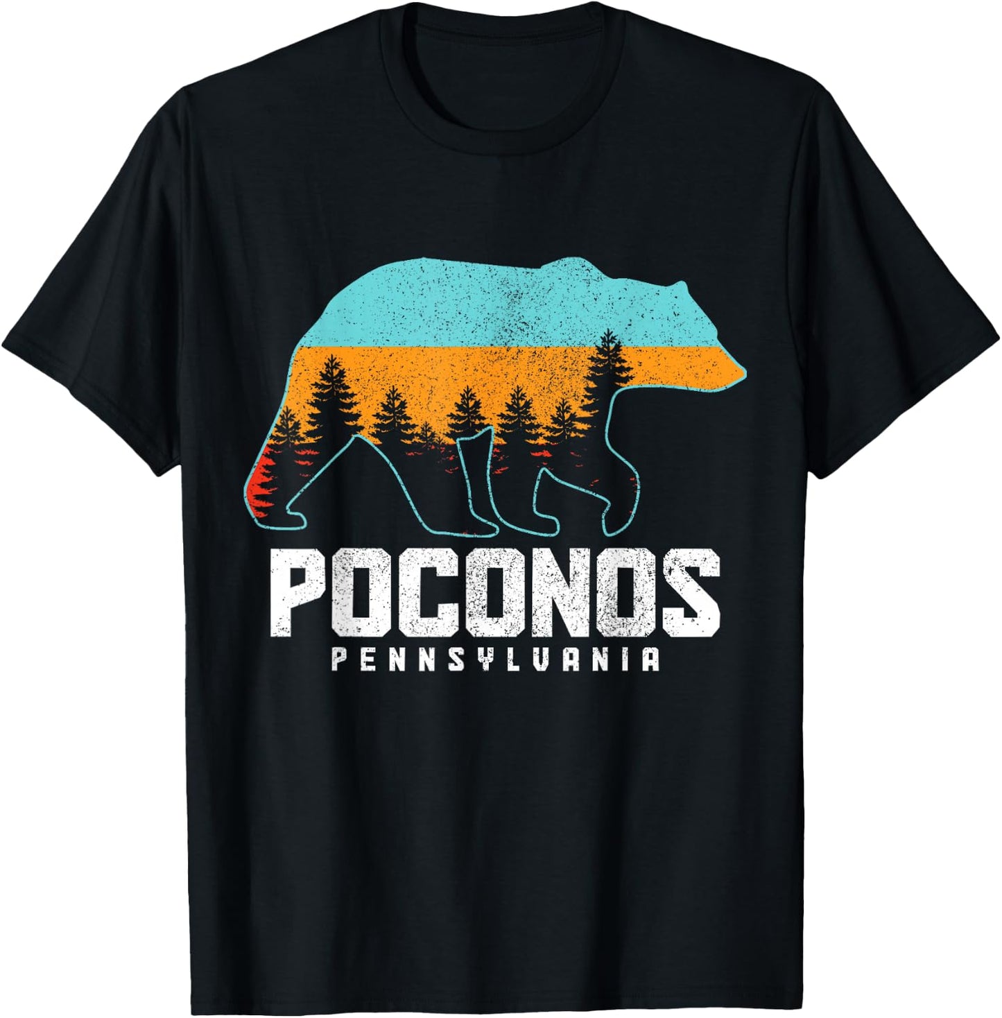 Poconos Pennsylvania Bear Hiking Vintage Pocono Mountains T-Shirt - T-Shirt | Black