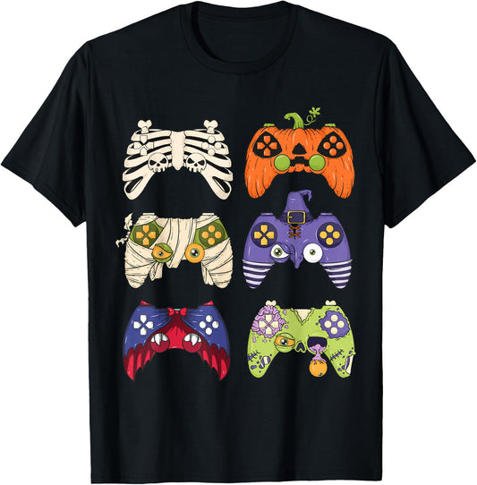 Halloween Skeleton Zombie Gaming Controller Mummy Boys gamer T-Shirt - T-Shirt | Black