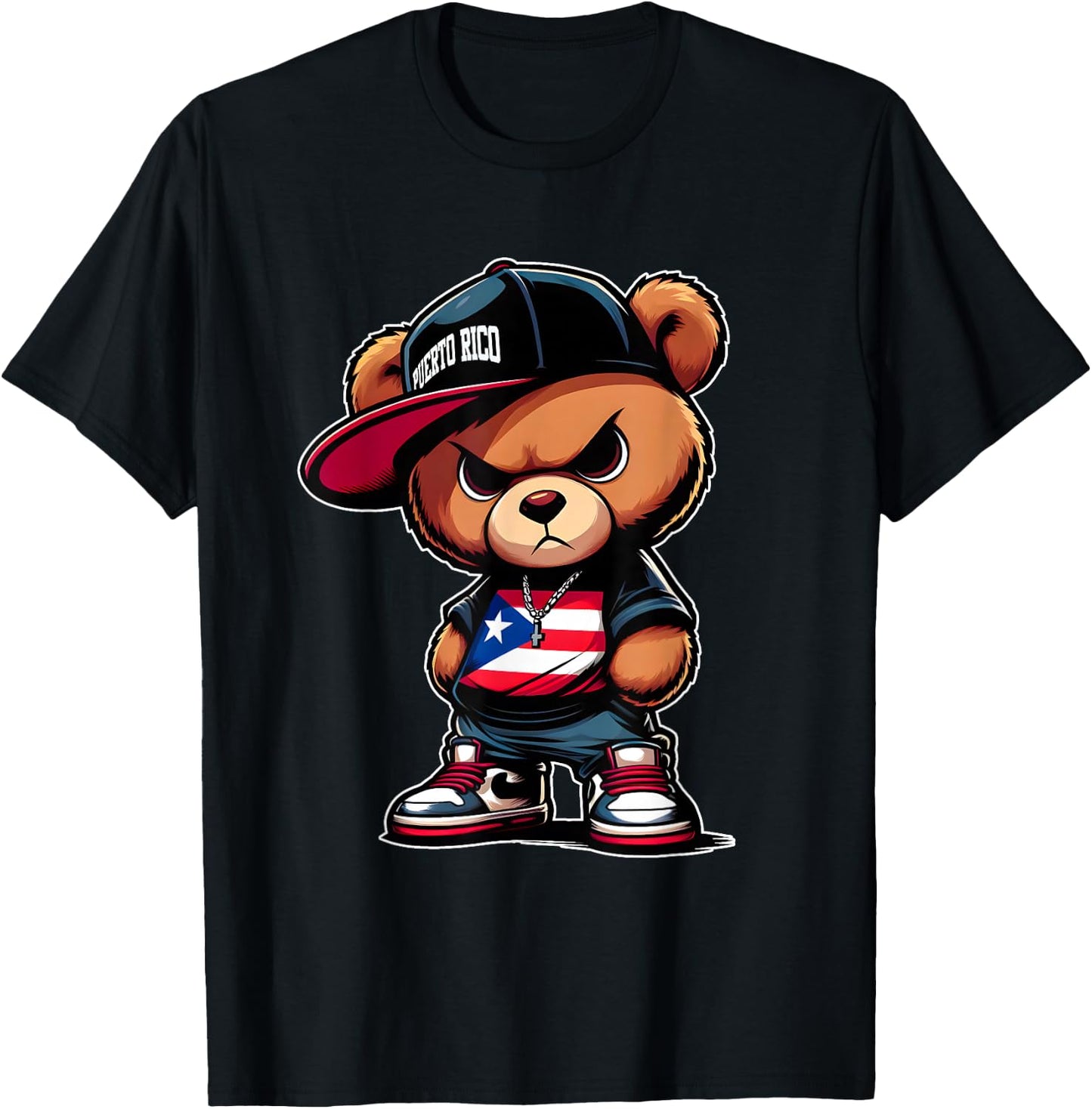 Cute Teddy Bear Puerto Rico Flag Shirt Boricua Puerto Rican T-Shirt - T-Shirt | Black