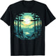 Sunset Forest And Nature Pine Tree Teal T-Shirt - T-Shirt | Black