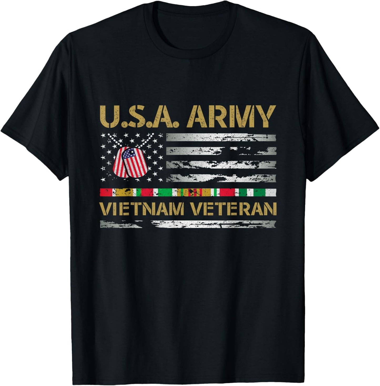 USA Army Vietnam Veteran USA Flag Veteran Vietnam Army T-Shirt - T-Shirt | Black